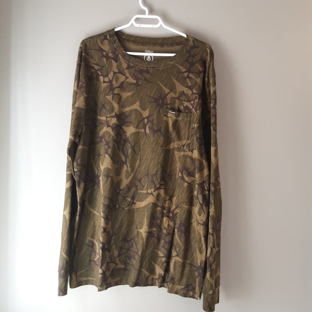 Volcom Punch Dagger Crew Long Sleeve Shirt Army New! Size XL
